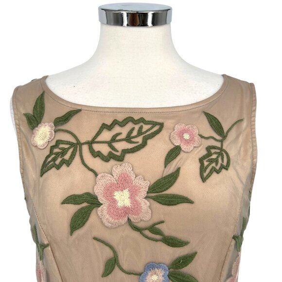 Sundance Peony Floral Embroidered Sleeveless Dress Beige Green Pink Size 8 - Picture 3 of 15